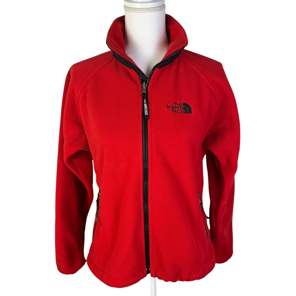 The North Face Fleece Jacket Full Zip Pockets Red Warm‎ Active Small